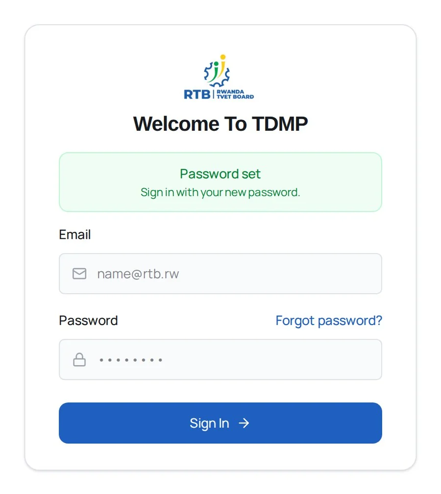 The sign-in screen showing a green Password set banner.