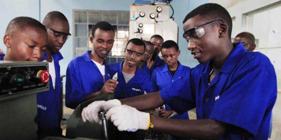 TVET students in a mechanical workshop